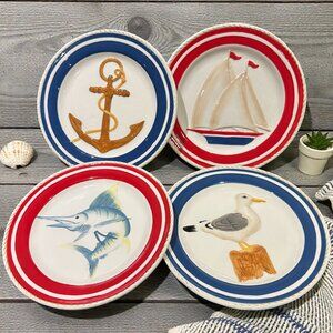 American Atelier Nautical 4-piece Salad Plate Set, Beach House Decor